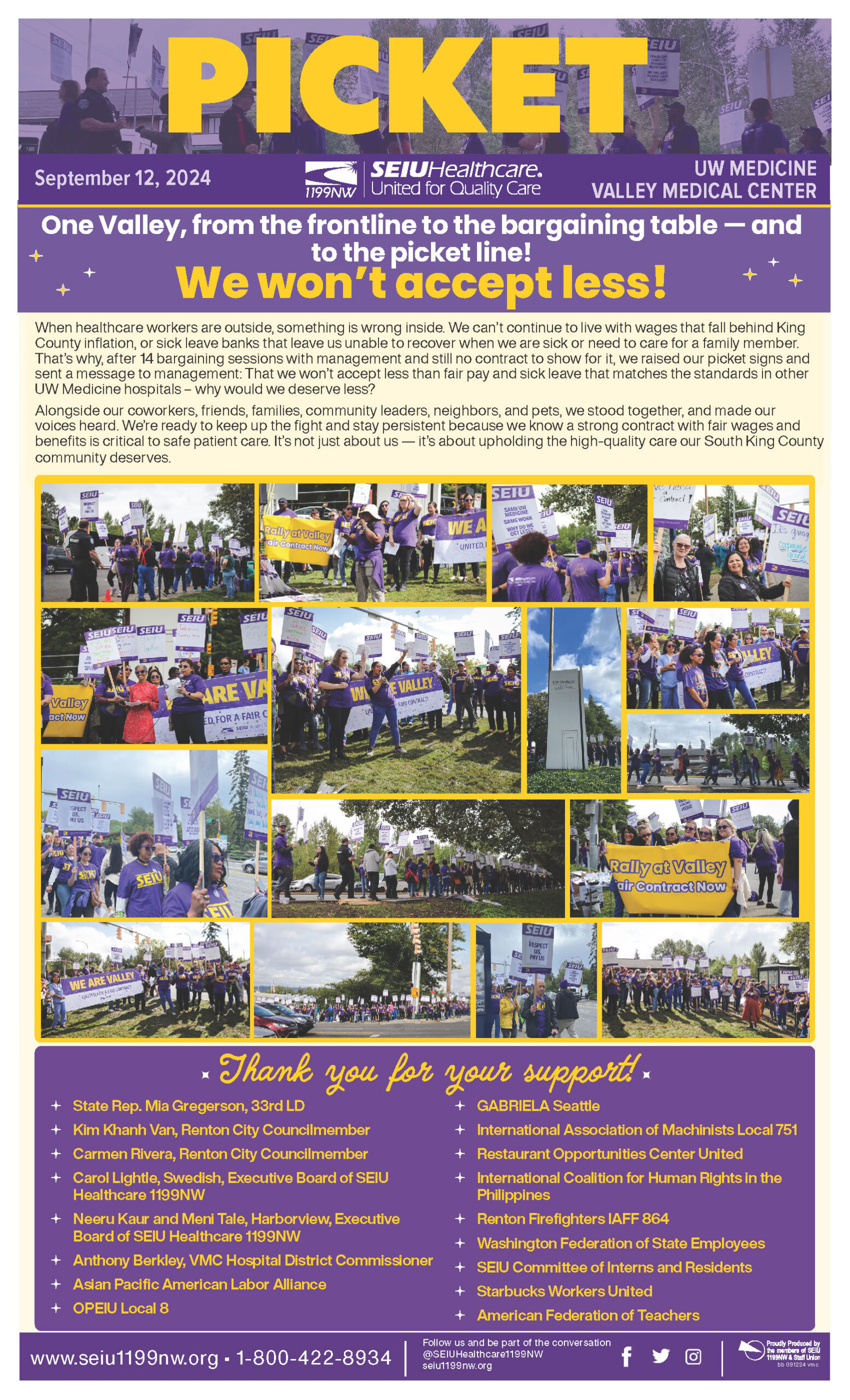 Picket: One Valley, from the frontline to the bargaining table — and to the picket line! We won’t accept less!