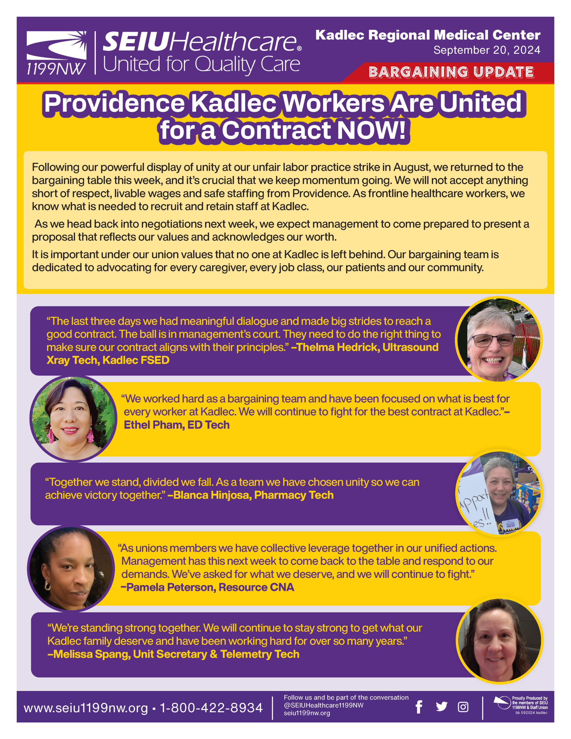 Providence Kadlec Workers Are United for a Contract NOW!